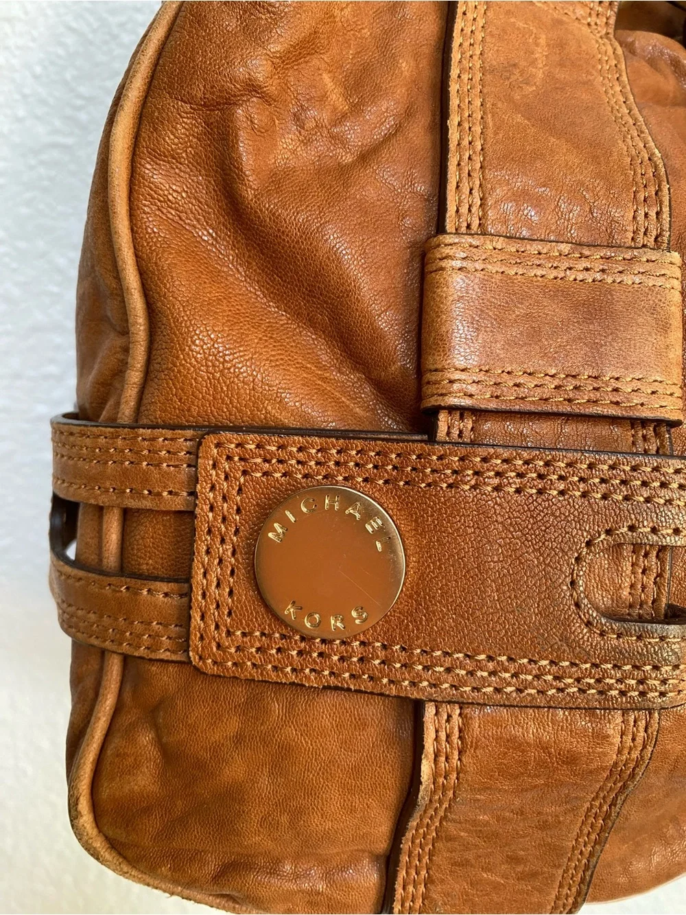 Michael Kors Brown Leather Hand Bag with Gold Hardware